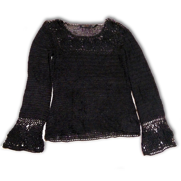 BCBGMAXAZRIA Crochet Mesh Scoop Neck Top Size LG - Picture 2 of 5